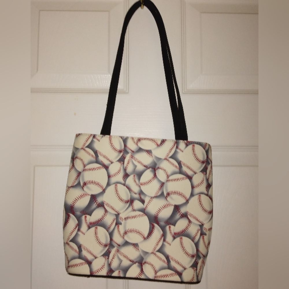 Baseball Tote Bag Black Trim. 11WX9Tall.